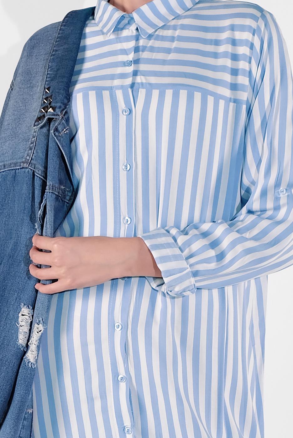 Vêtements hijab CRÈME TUNIQUE RAYÉE À BOUTONNÉE 6465