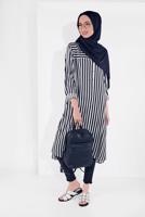Hijab clothing CREAM BUTTON-TRIMMED STRIPPED TUNIC 6465 