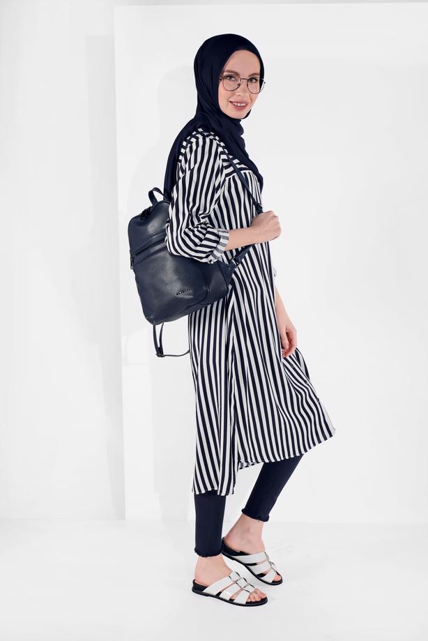 Hijab clothing  BUTTON-TRIMMED STRIPPED TUNIC 6465  - TRENDTESETTÜR