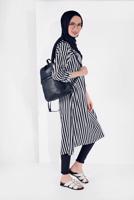 Hijab clothing CREAM BUTTON-TRIMMED STRIPPED TUNIC 6465 