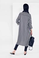 Hijab clothing CREAM BUTTON-TRIMMED STRIPPED TUNIC 6465 