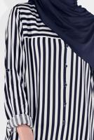Hijab clothing CREAM BUTTON-TRIMMED STRIPPED TUNIC 6465 