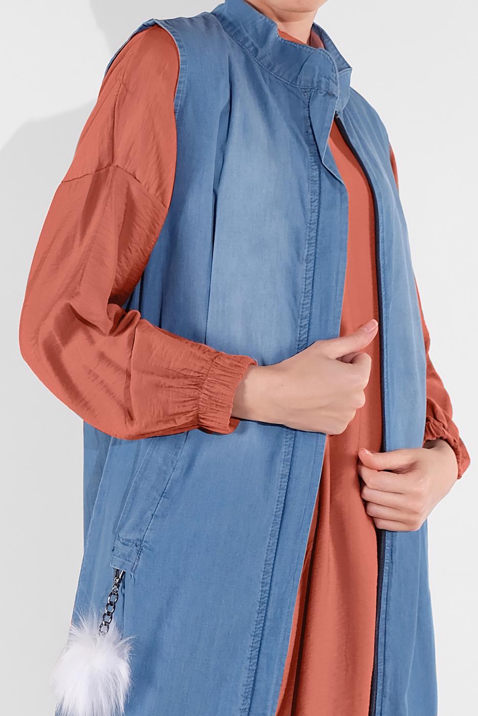 Hijab clothing BLUE ZIPPED DENIM VEST 7004 