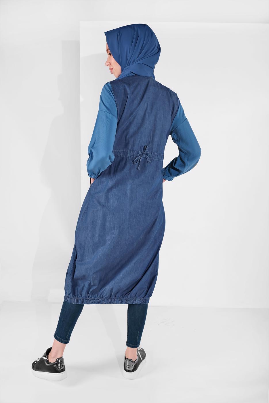 Hijab clothing NAVY BLUE ZIPPED DENIM VEST 7004 