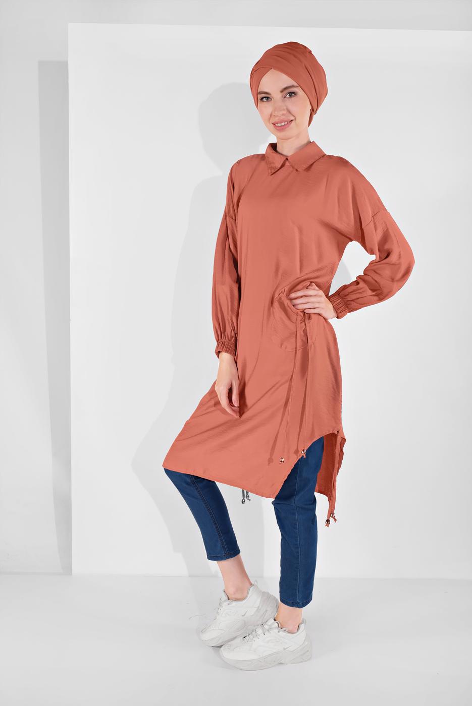Hijab clothing ORANGE TUNIC WITH POCKETS 7185