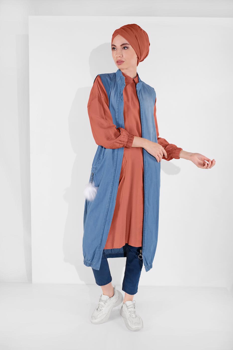 Hijab clothing ORANGE TUNIC WITH POCKETS 7185