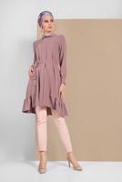 Vêtements hijab POURPRE TUNIQUE À RUCHÉE AVEC CEINTURE 7655