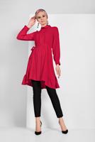 Hijab clothing FUCHSIA RUFFLE-HEM BELTED TUNIC 7655 