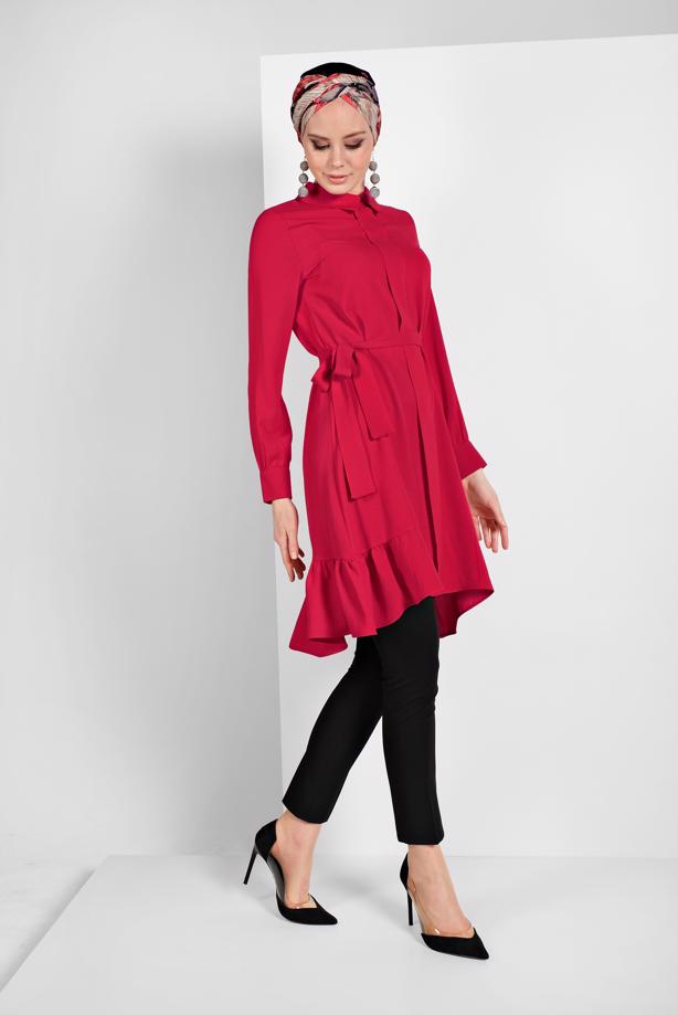 Vêtements hijab  RUFFLE-HEM BELTED TUNIC 7655  - TRENDTESETTÜR