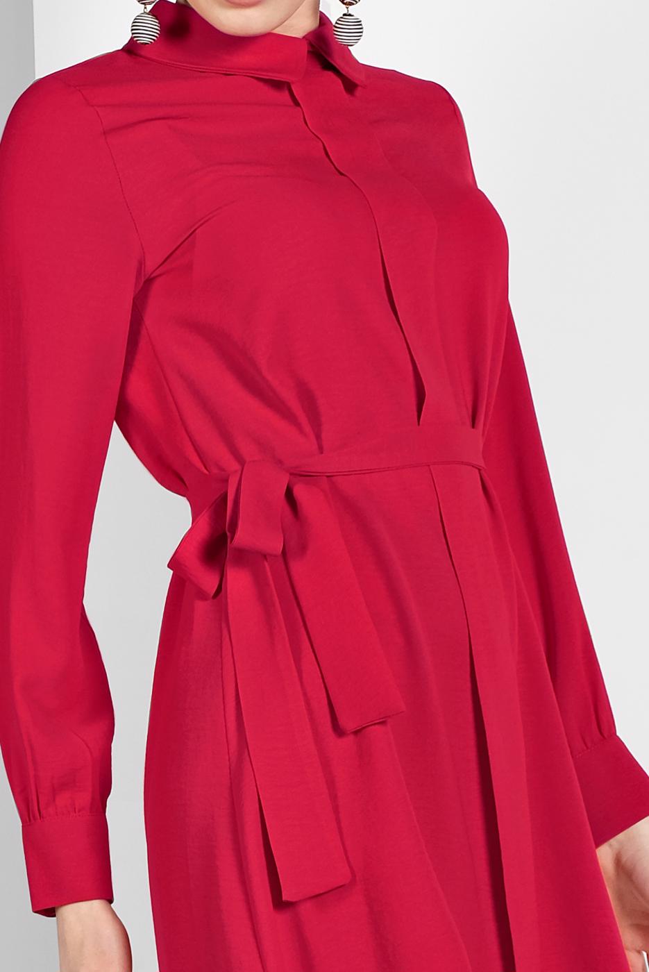 Hijab clothing FUCHSIA RUFFLE-HEM BELTED TUNIC 7655 