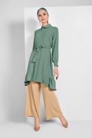 Hijab clothing GREEN RUFFLE-HEM BELTED TUNIC 7655 