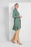 Hijab clothing GREEN RUFFLE-HEM BELTED TUNIC 7655 