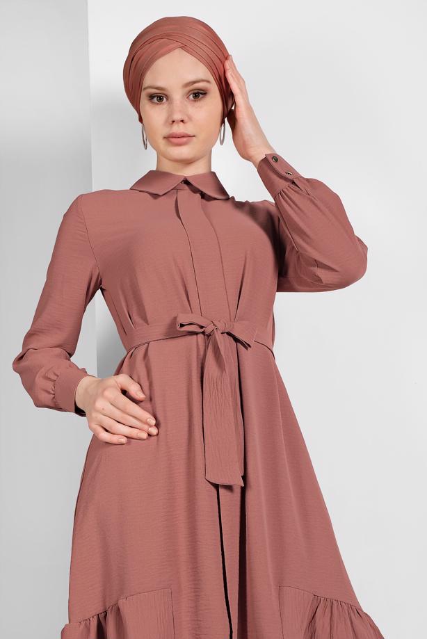 Vêtements hijab  RUFFLE-HEM BELTED TUNIC 7655  - TRENDTESETTÜR