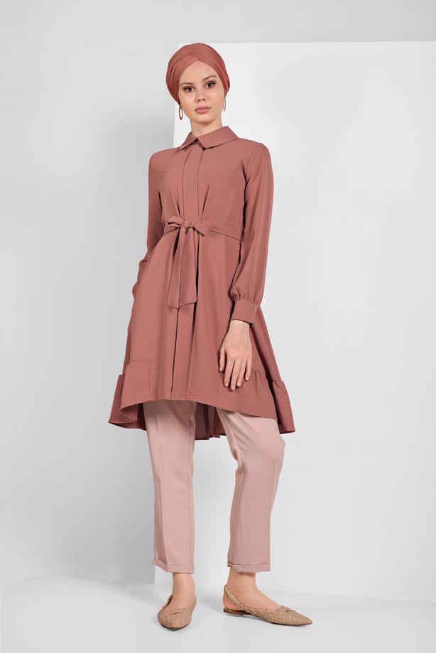 Vêtements hijab  RUFFLE-HEM BELTED TUNIC 7655  - TRENDTESETTÜR
