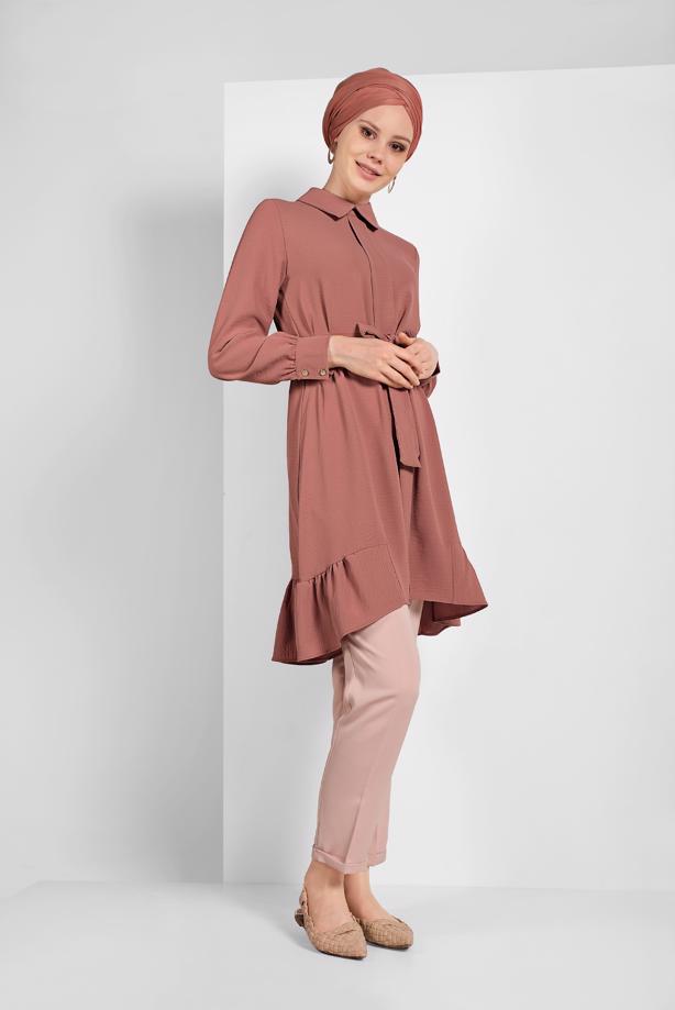 Vêtements hijab  RUFFLE-HEM BELTED TUNIC 7655  - TRENDTESETTÜR