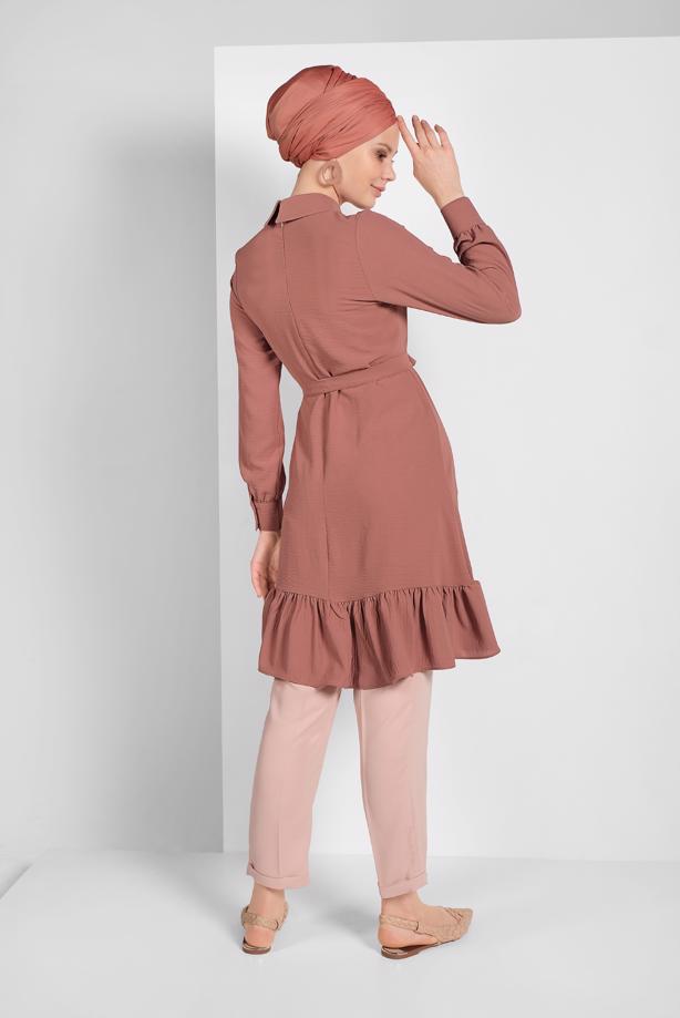 Vêtements hijab  RUFFLE-HEM BELTED TUNIC 7655  - TRENDTESETTÜR