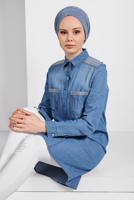 Tesettür giyim MAVİ GÜMÜŞ CEP DETAYLI TUNİK 8011