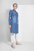 Tesettür giyim MAVİ GÜMÜŞ CEP DETAYLI TUNİK 8011