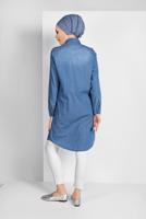 Tesettür giyim MAVİ GÜMÜŞ CEP DETAYLI TUNİK 8011