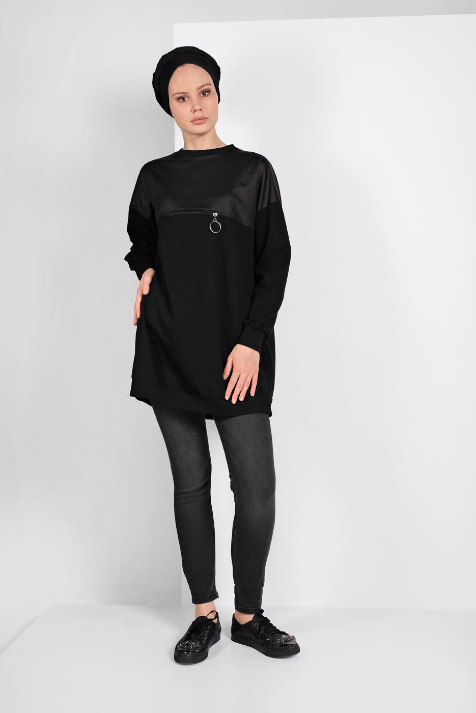 Hijab clothing BLACK ZIPPED SWEATSHIRT 8152