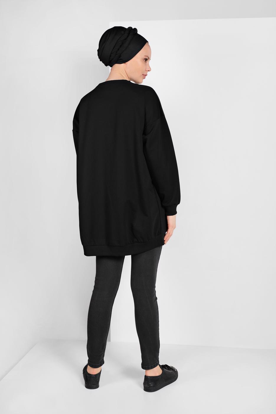 Hijab clothing BLACK ZIPPED SWEATSHIRT 8152