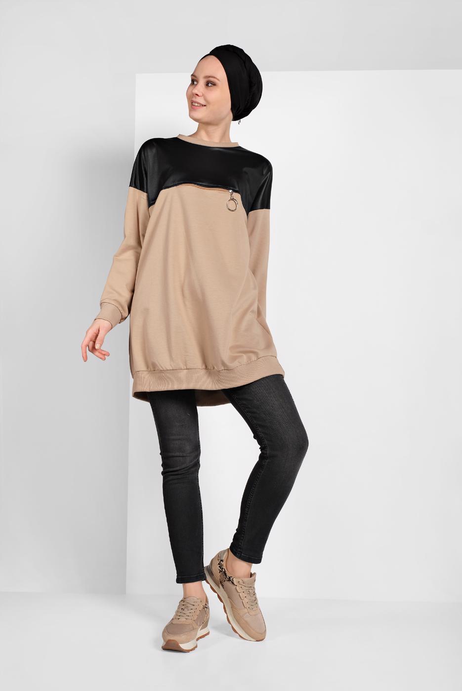 Hijab clothing BROWN ZIPPED SWEATSHIRT 8152