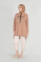 Vêtements hijab BEIGE TUNIQUE IMPRIMÉE À CAPUCHE 8236