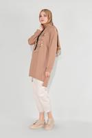 Vêtements hijab BEIGE TUNIQUE IMPRIMÉE À CAPUCHE 8236