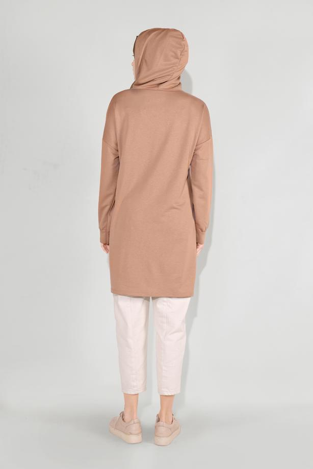 Vêtements hijab BEIGE TUNIQUE IMPRIMÉE À CAPUCHE 8236 - TRENDTESETTÜR