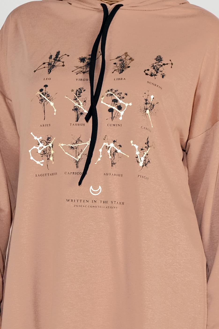 Vêtements hijab BEIGE TUNIQUE IMPRIMÉE À CAPUCHE 8236