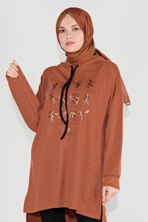 Vêtements hijab TABA TUNIQUE IMPRIMÉE À CAPUCHE 8236 - TRENDTESETTÜR