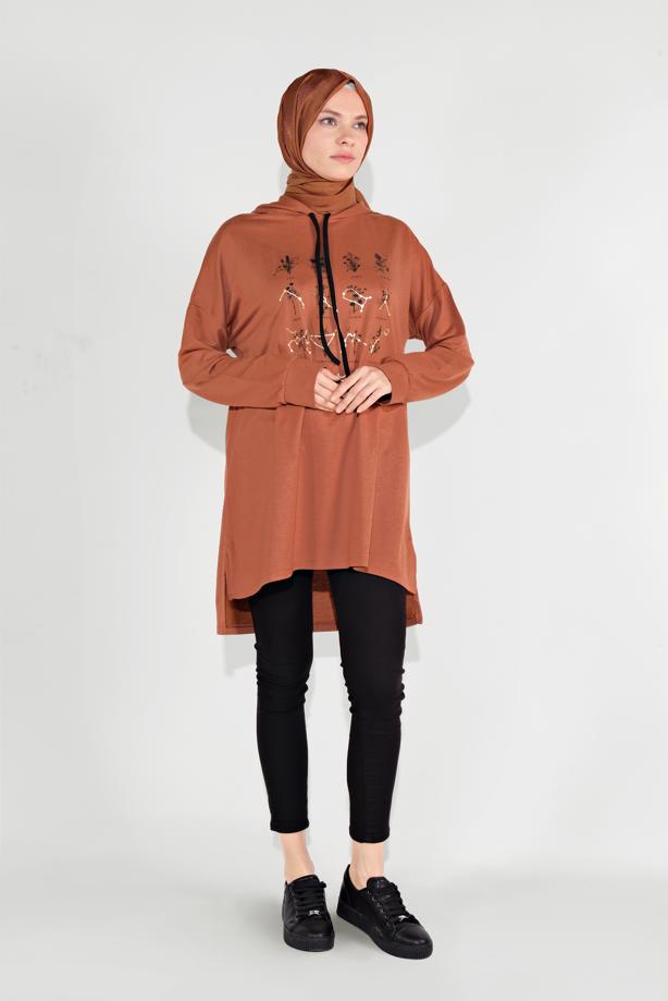 Vêtements hijab TABA TUNIQUE IMPRIMÉE À CAPUCHE 8236 - TRENDTESETTÜR