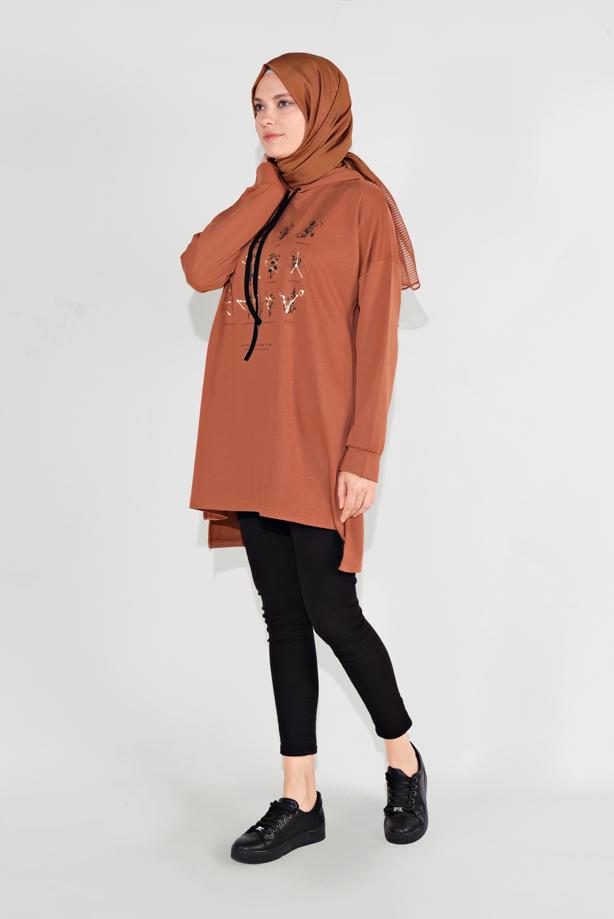 Vêtements hijab TABA TUNIQUE IMPRIMÉE À CAPUCHE 8236 - TRENDTESETTÜR