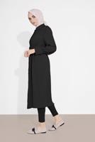Tesettür giyim SİYAH PAMUKLU GİZLİ DÜĞMELİ SİVRİ YAKA TUNİK 8466 