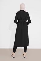 Tesettür giyim SİYAH PAMUKLU GİZLİ DÜĞMELİ SİVRİ YAKA TUNİK 8466 