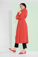 Tesettür giyim TURUNCU PAMUKLU GİZLİ DÜĞMELİ SİVRİ YAKA TUNİK 8466 