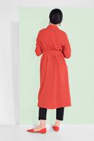 Tesettür giyim TURUNCU PAMUKLU GİZLİ DÜĞMELİ SİVRİ YAKA TUNİK 8466 