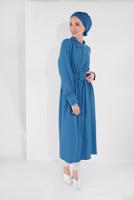 Tesettür giyim LACİVERT PAMUKLU GİZLİ DÜĞMELİ SİVRİ YAKA TUNİK 8466 