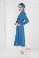 Tesettür giyim LACİVERT PAMUKLU GİZLİ DÜĞMELİ SİVRİ YAKA TUNİK 8466 