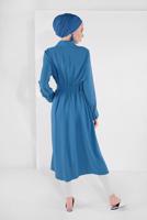 Tesettür giyim LACİVERT PAMUKLU GİZLİ DÜĞMELİ SİVRİ YAKA TUNİK 8466 