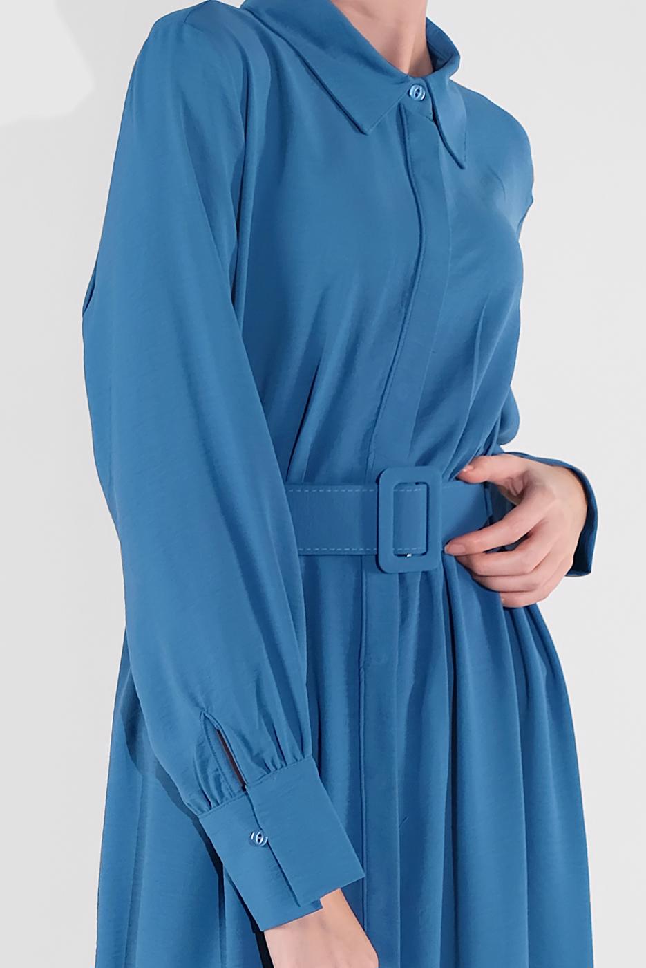 Tesettür giyim LACİVERT PAMUKLU GİZLİ DÜĞMELİ SİVRİ YAKA TUNİK 8466 