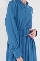 Tesettür giyim LACİVERT PAMUKLU GİZLİ DÜĞMELİ SİVRİ YAKA TUNİK 8466 