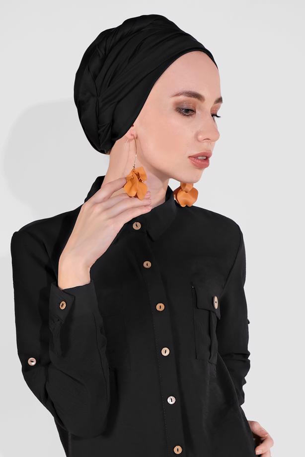 Tesettür giyim  BOYDAN DÜĞMELİ CEPLİ TUNİK 9005  - TRENDTESETTÜR