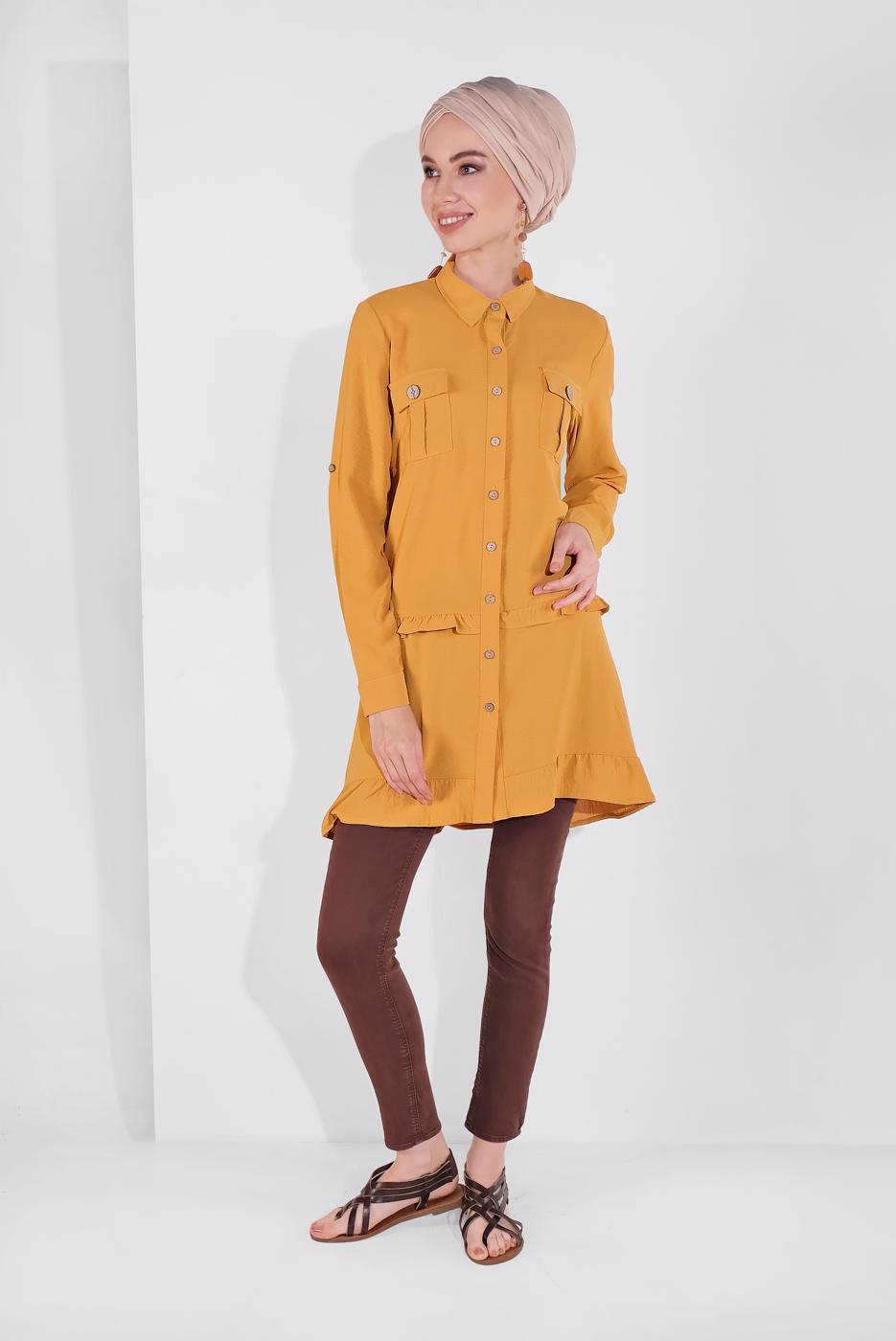 Hijab clothing ORANGE BUTTON-TRIMMED TUNIC 9005 