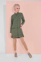Hijab clothing KHAKI BUTTON-TRIMMED TUNIC 9005 