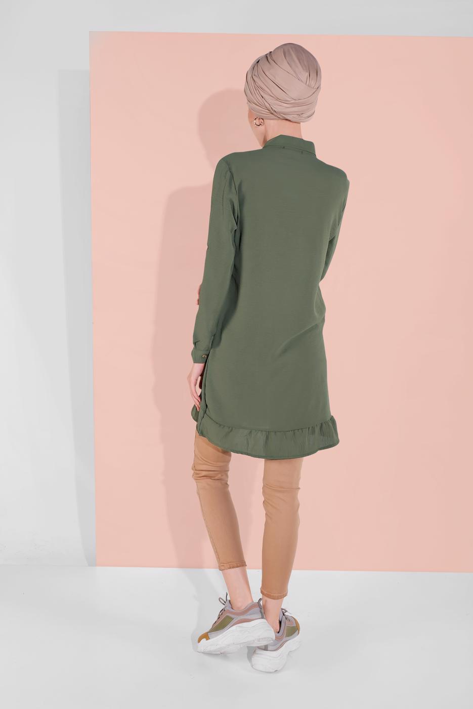 Hijab clothing KHAKI BUTTON-TRIMMED TUNIC 9005 
