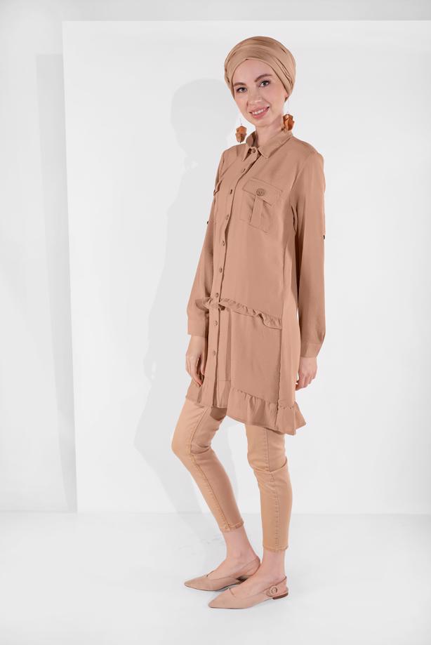 Tesettür giyim  BOYDAN DÜĞMELİ CEPLİ TUNİK 9005  - TRENDTESETTÜR