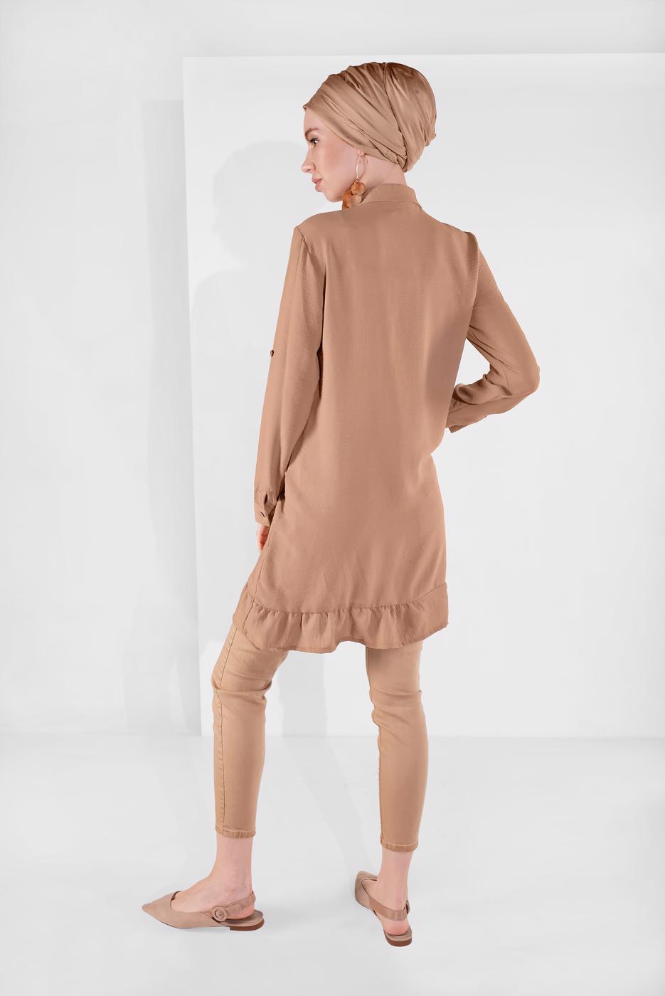 Hijab clothing BEIGE BUTTON-TRIMMED TUNIC 9005 