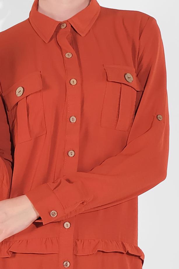 Tesettür giyim  BOYDAN DÜĞMELİ CEPLİ TUNİK 9005  - TRENDTESETTÜR