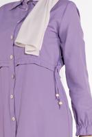 Tesettür giyim MOR BELDEN BÜZGÜLÜ DÜĞMELİ TUNİK 9155